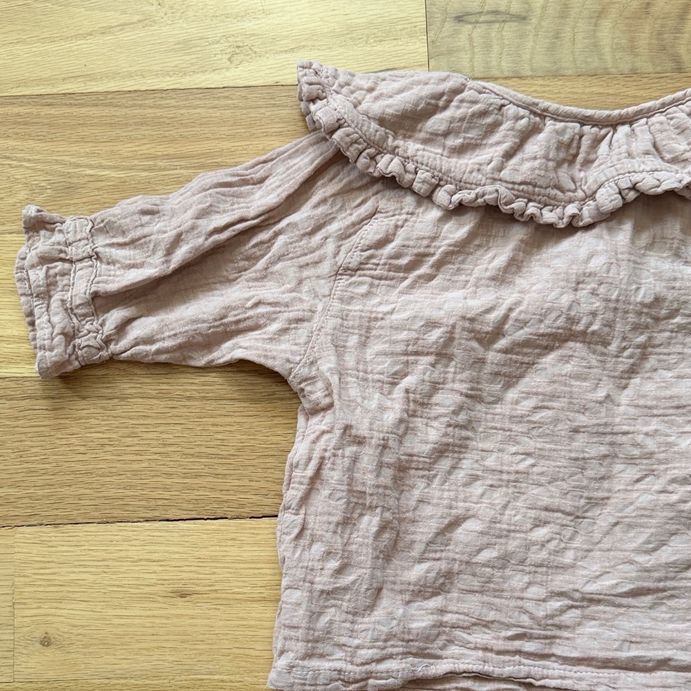 Mabo 3/4 Sleeve Ruffle Peter Pan Collar Top dusty pink girls size 2/3 years - Picture 8 of 16